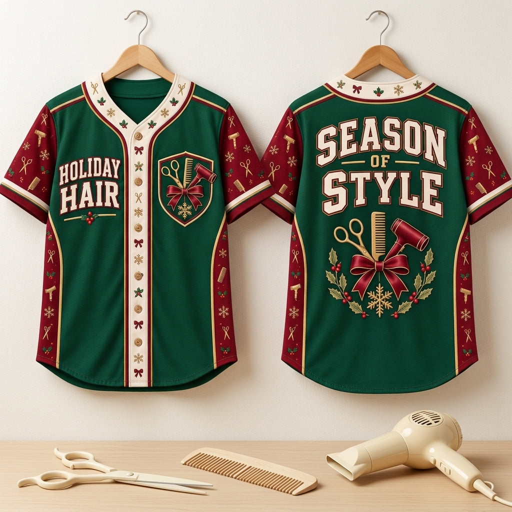 Hairstylist Christmas Salon Season of Style Baseball Jersey – Holiday Hair Stylist Gift - mockup 3