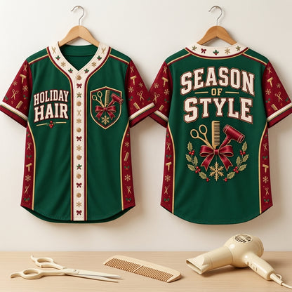 Hairstylist Christmas Salon Season of Style Baseball Jersey – Holiday Hair Stylist Gift - mockup 3