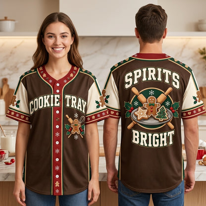 Spirits Bright Baker Christmas Cookies Baseball Jersey - Festive Holiday Apparel - mockup 1