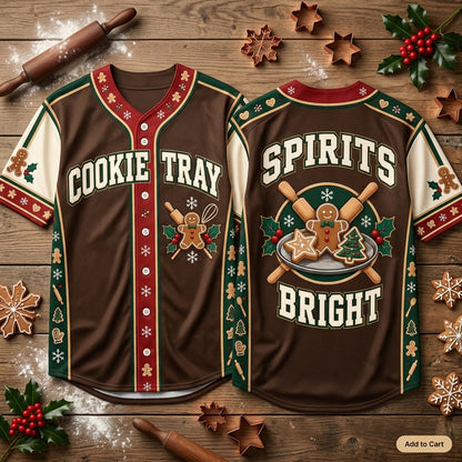 Spirits Bright Baker Christmas Cookies Baseball Jersey - Festive Holiday Apparel - mockup 2