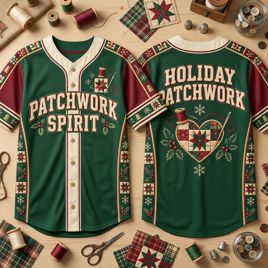 Quilter Christmas Patchwork Spirit Baseball Jersey – Festive Sewing Enthusiast Gift - mockup 2