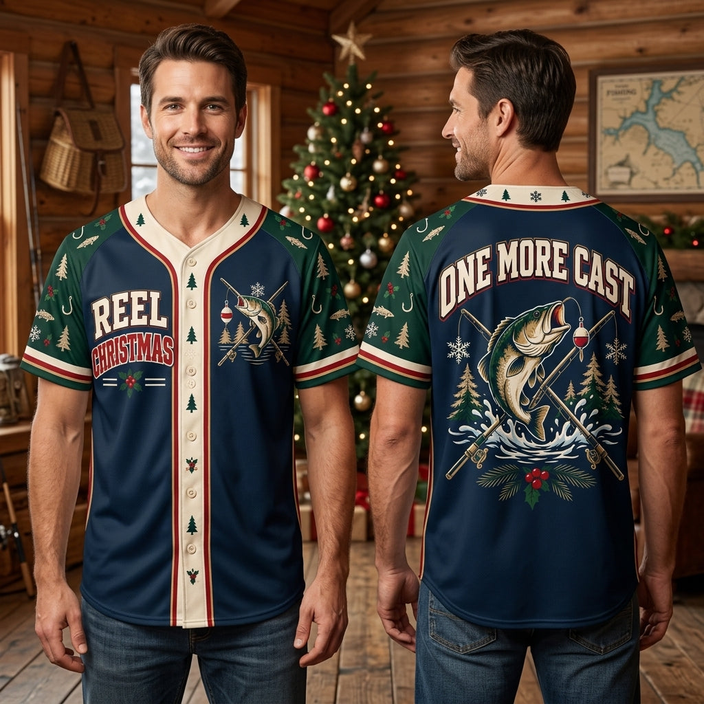 Fishing Christmas Dad Baseball Jersey – Reel Christmas One More Cast - mockup 1