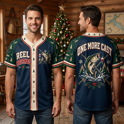 Fishing Christmas Dad Baseball Jersey – Reel Christmas One More Cast - mockup 1