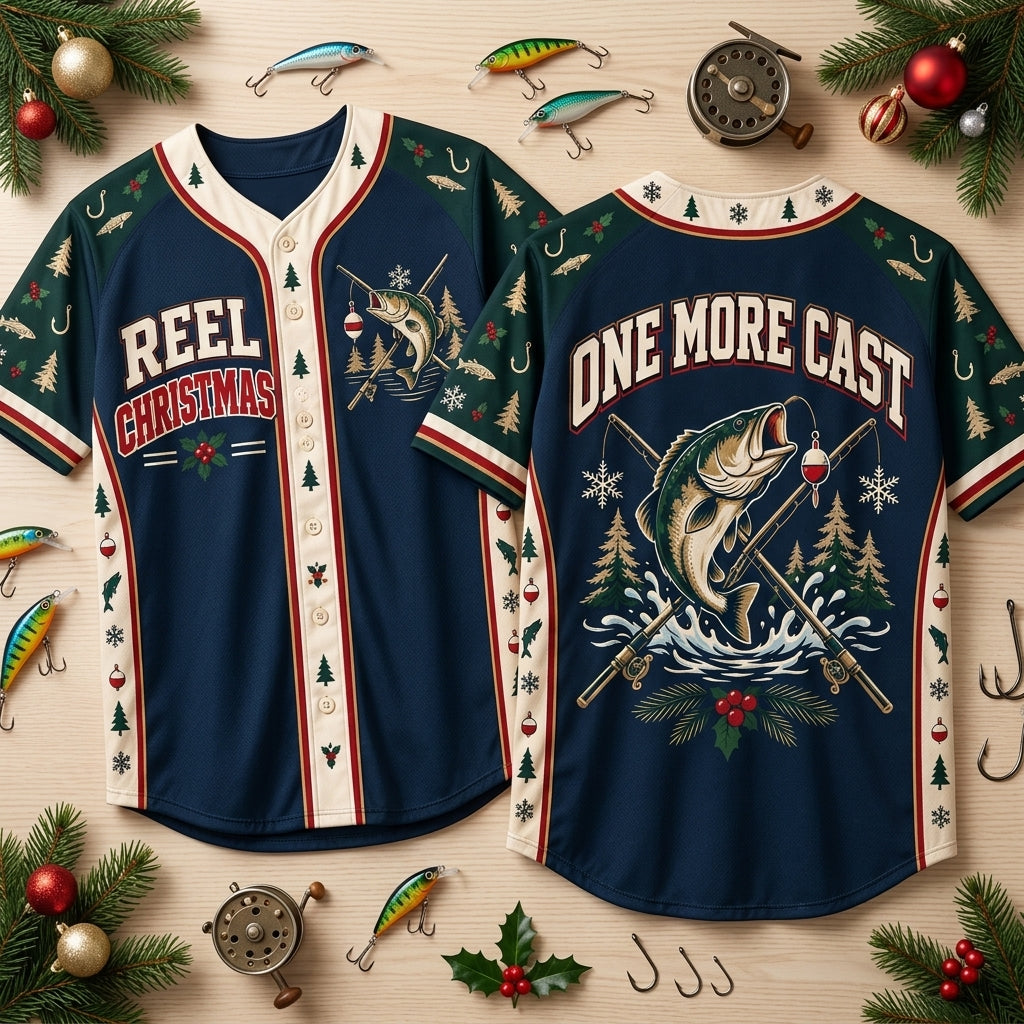 Fishing Christmas Dad Baseball Jersey – Reel Christmas One More Cast - mockup 2