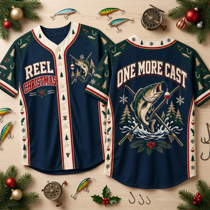 Fishing Christmas Dad Baseball Jersey – Reel Christmas One More Cast - mockup 2
