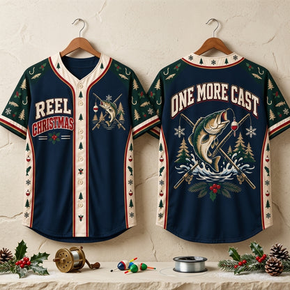 Fishing Christmas Dad Baseball Jersey – Reel Christmas One More Cast - mockup 3