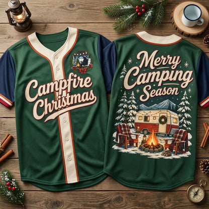 Camping Christmas Camper Baseball Jersey - Merry Camping Season Holiday Shirt - mockup 2