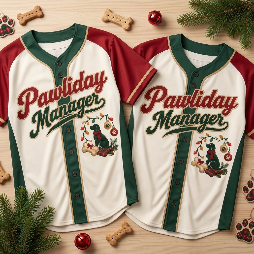 Dog Mom Christmas Pawliday Manager Baseball Jersey - My Favorite Reindeer Has Paws - mockup 2