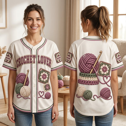 Custom Crochet Lover Baseball Jersey - Personalized Yarn Crafter Team Shirt - mockup 1