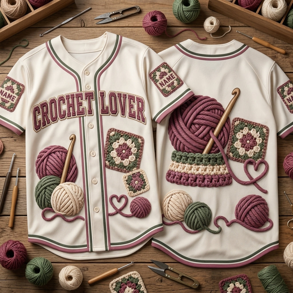 Custom Crochet Lover Baseball Jersey - Personalized Yarn Crafter Team Shirt - mockup 2
