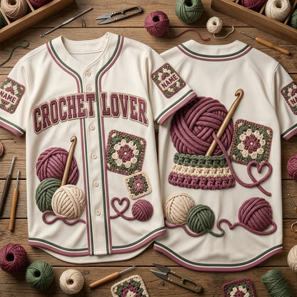 Custom Crochet Lover Baseball Jersey - Personalized Yarn Crafter Team Shirt - mockup 2