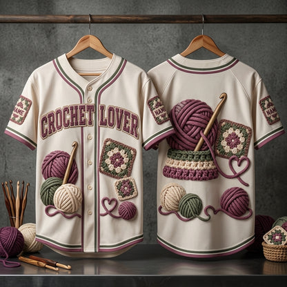 Custom Crochet Lover Baseball Jersey - Personalized Yarn Crafter Team Shirt - mockup 3