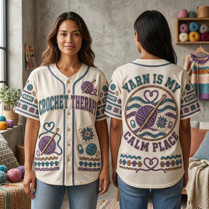 Custom Crochet Therapy Baseball Jersey - Personalized Yarn Lover Gift - mockup 1