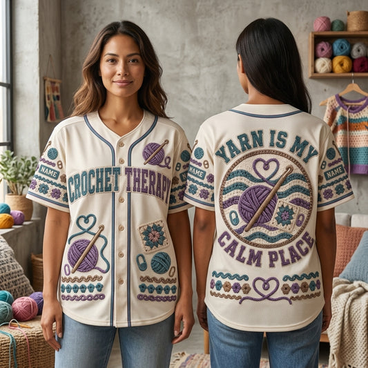 Custom Crochet Therapy Baseball Jersey - Personalized Yarn Lover Gift - mockup 1