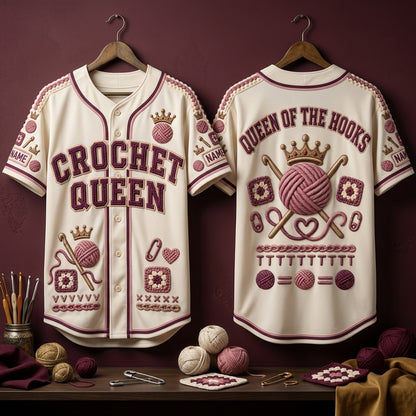 Personalized Crochet Queen Baseball Jersey - Queen of the Hooks Gift - mockup 3