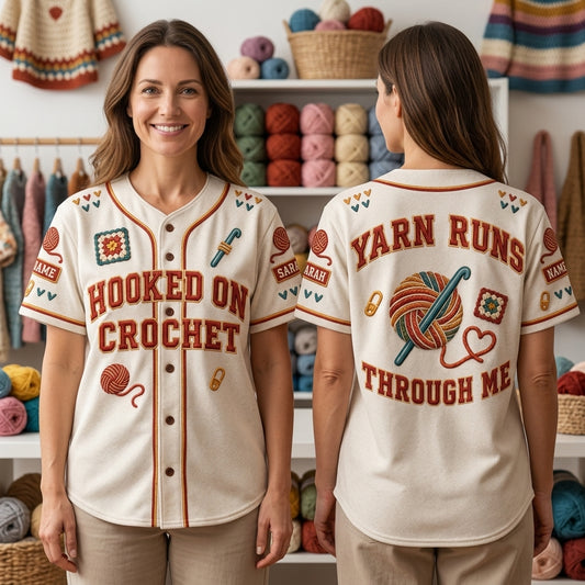 Custom Hooked on Crochet Baseball Jersey - Personalized Gift for Fiber Artists - mockup 1