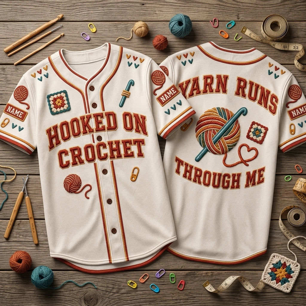 Custom Hooked on Crochet Baseball Jersey - Personalized Gift for Fiber Artists - mockup 2
