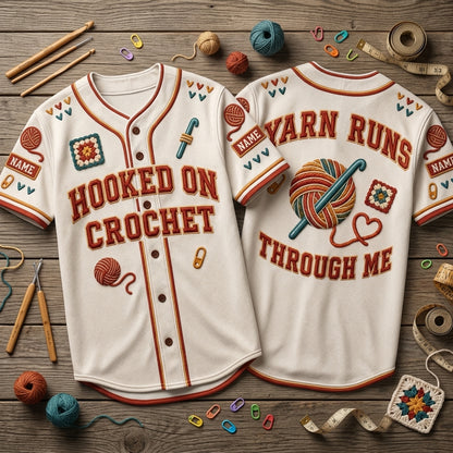 Custom Hooked on Crochet Baseball Jersey - Personalized Gift for Fiber Artists - mockup 2