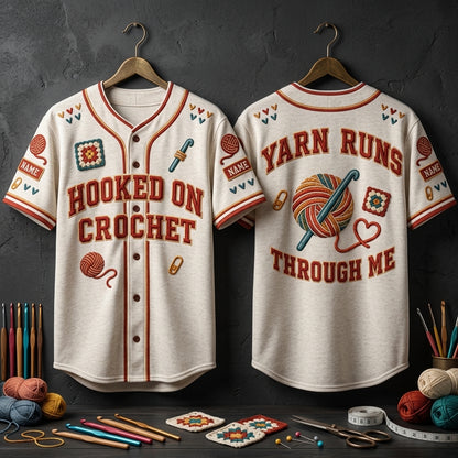 Custom Hooked on Crochet Baseball Jersey - Personalized Gift for Fiber Artists - mockup 3