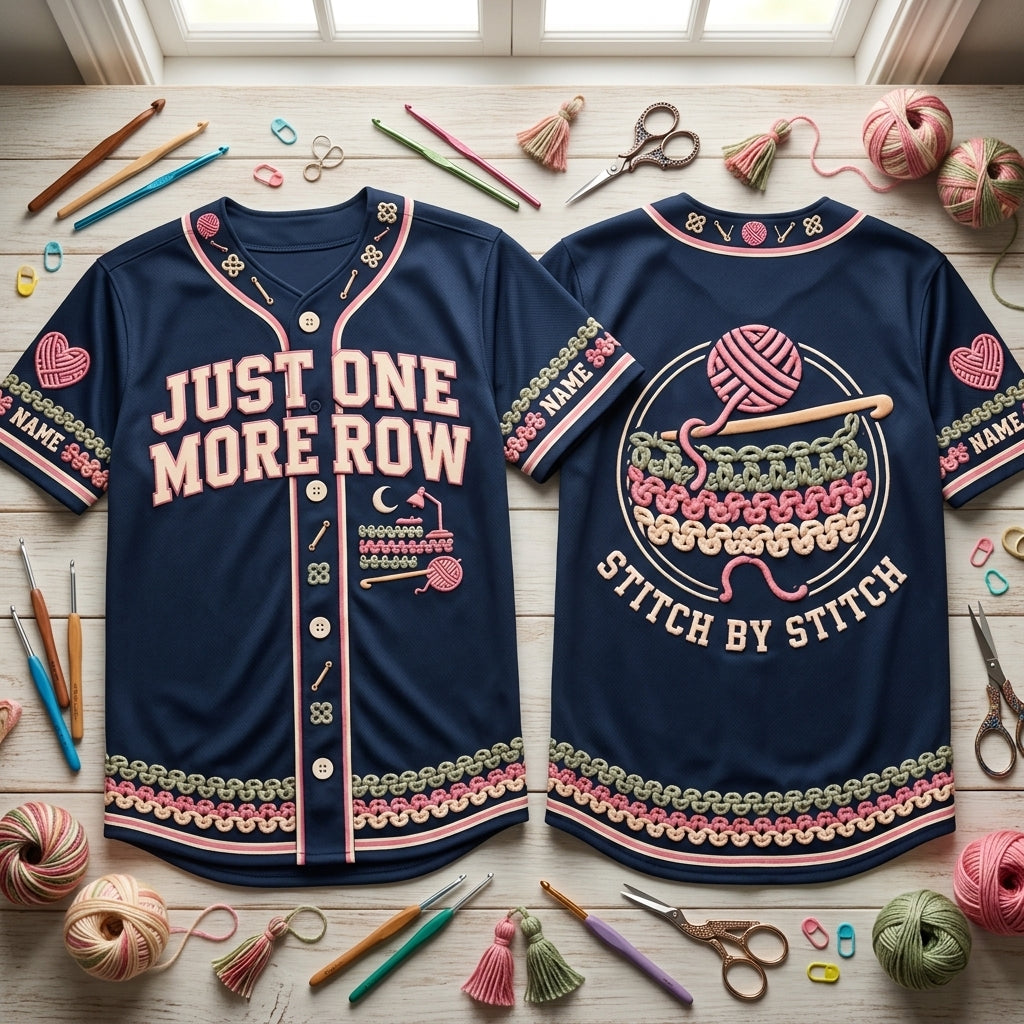 Personalized One More Row Crochet Baseball Jersey – Gift for Craft Lovers - mockup 2