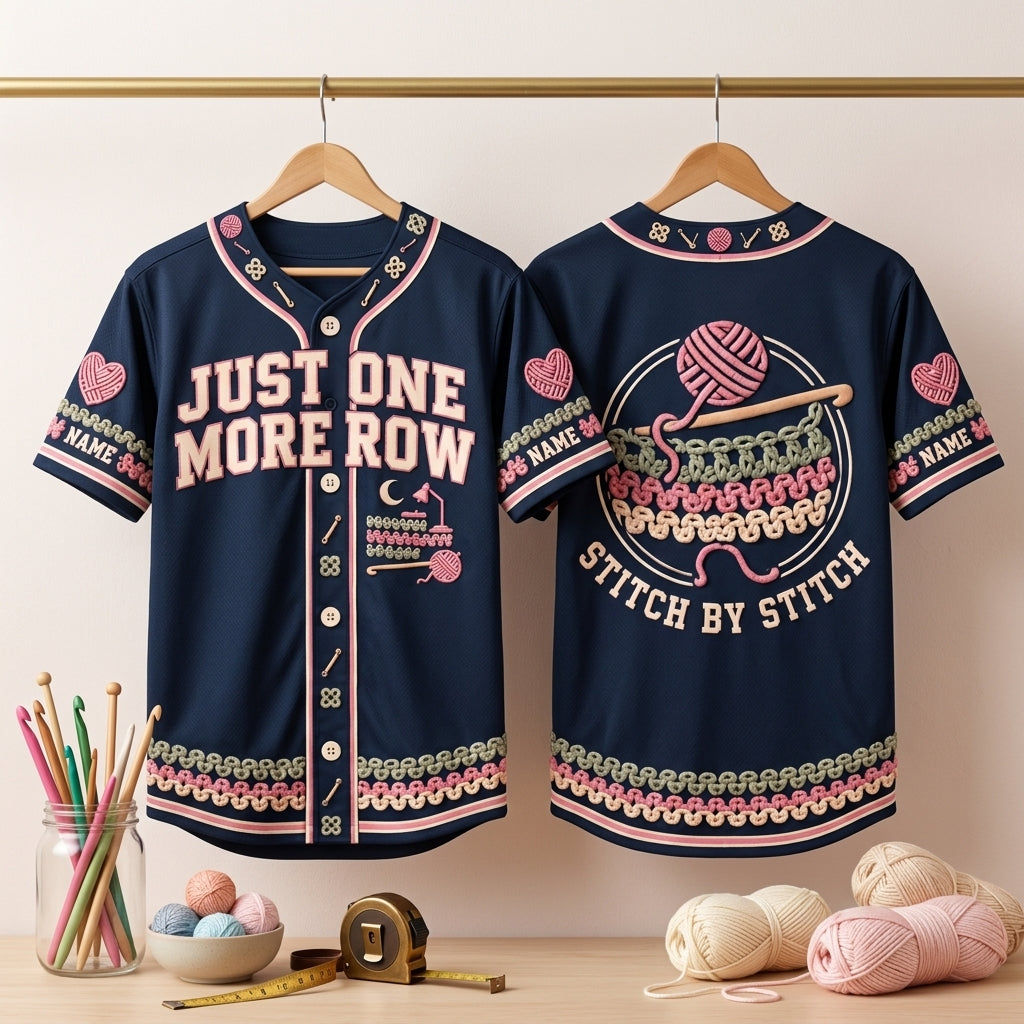 Personalized One More Row Crochet Baseball Jersey – Gift for Craft Lovers - mockup 3