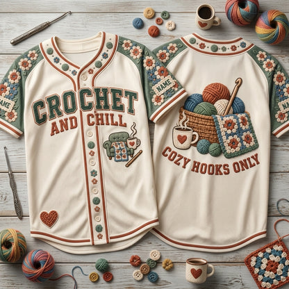 Personalized Crochet and Chill Baseball Jersey – Cozy Gift for Crafters - mockup 2