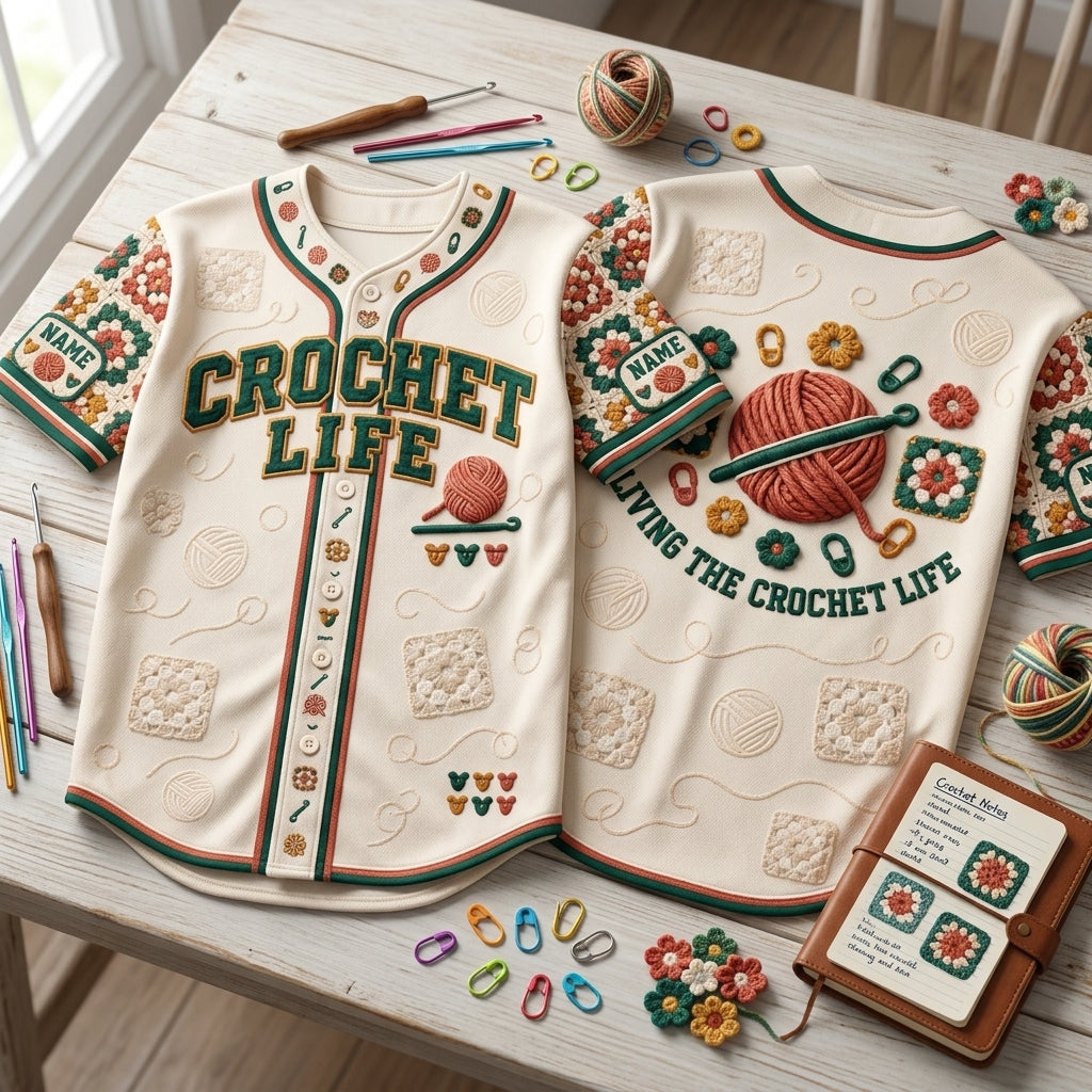 Personalized Crochet Life Baseball Jersey - Custom Yarn Artist Sportswear - mockup 2