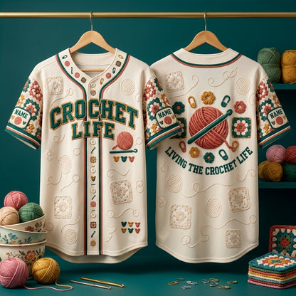 Personalized Crochet Life Baseball Jersey - Custom Yarn Artist Sportswear - mockup 3