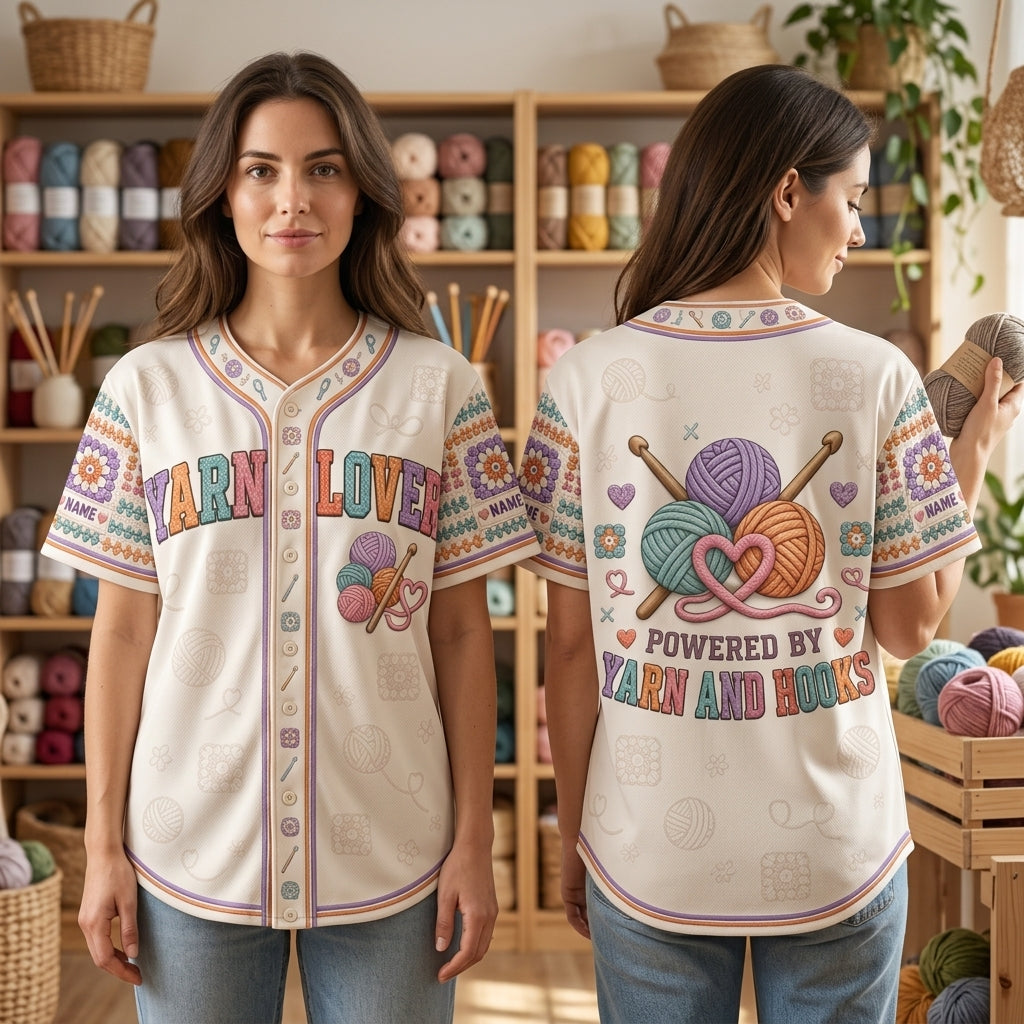 Personalized Yarn Lover Crochet Baseball Jersey - Custom Crafting Gift for Women - mockup 1