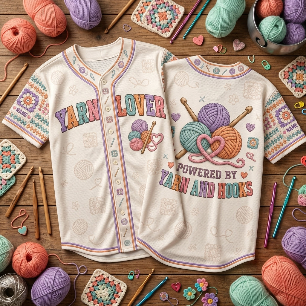 Personalized Yarn Lover Crochet Baseball Jersey - Custom Crafting Gift for Women - mockup 2