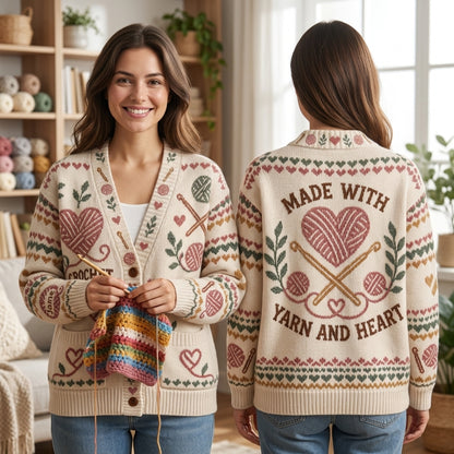 Personalized Crochet Lover Knitted Cardigan - Custom Name Crafting Gift - mockup 1