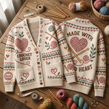 Personalized Crochet Lover Knitted Cardigan - Custom Name Crafting Gift - mockup 2