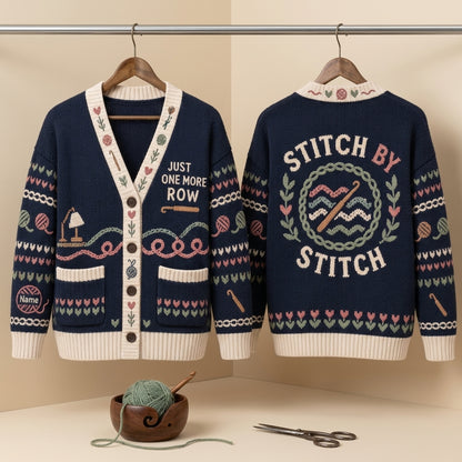 Custom Just One More Row Crochet Knitted Cardigan – Cozy Gift for Crafters - mockup 3