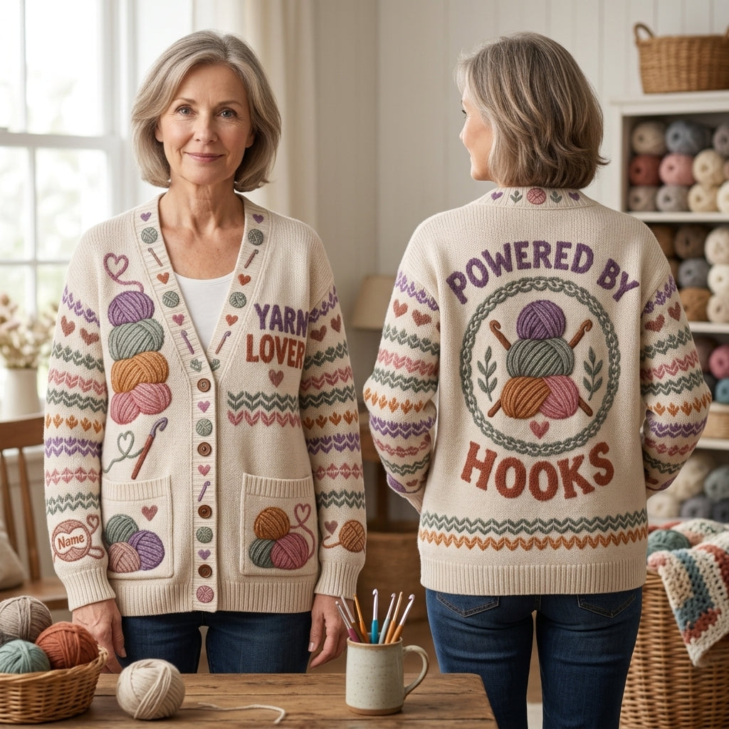 Personalized Yarn Lover Crochet Knitted Cardigan – Cozy Gift for Crafters - mockup 1