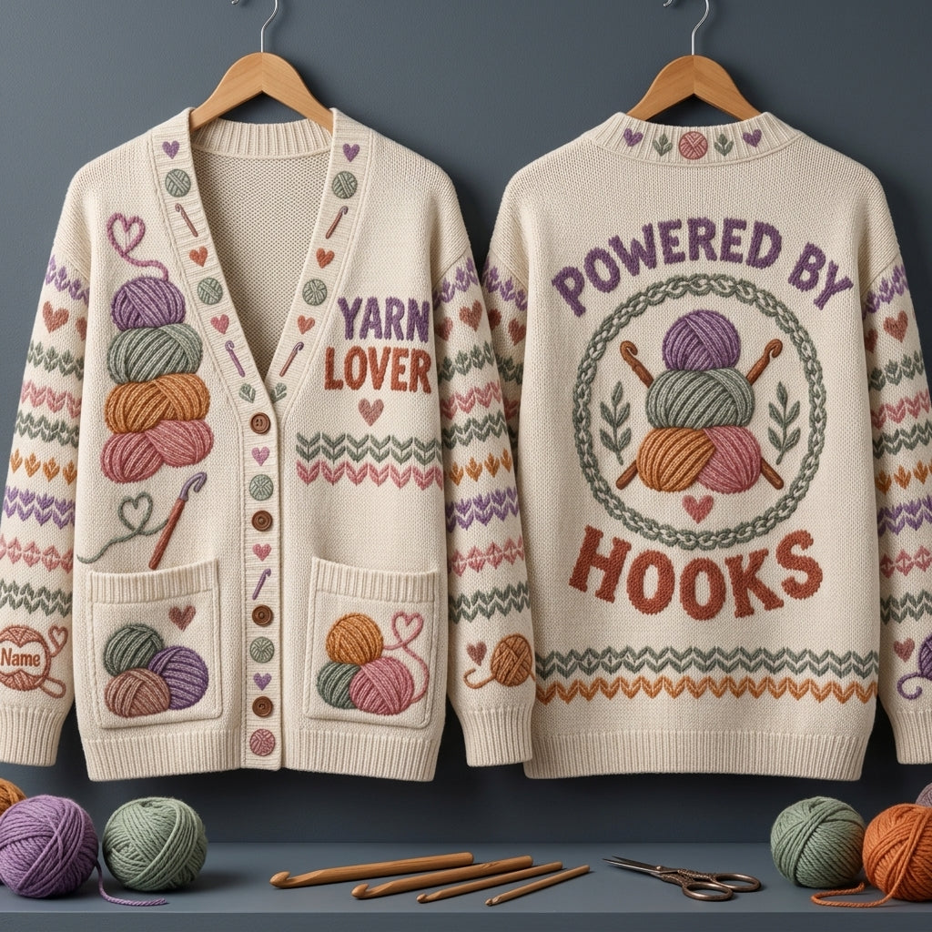 Personalized Yarn Lover Crochet Knitted Cardigan – Cozy Gift for Crafters - mockup 3
