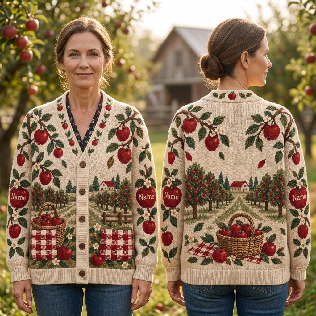 Custom Apple Orchard Weekend Knitted Cardigan – Personalized Fall Gift - mockup 1