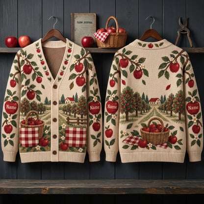 Custom Apple Orchard Weekend Knitted Cardigan – Personalized Fall Gift - mockup 3