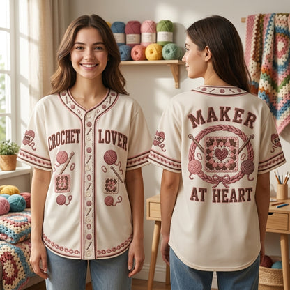 Personalized Crochet Lover Baseball Jersey - Maker At Heart Custom Name Top - mockup 1