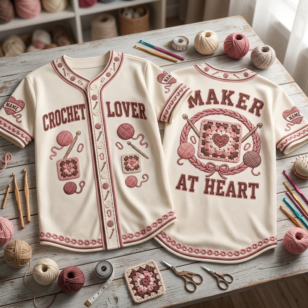 Personalized Crochet Lover Baseball Jersey - Maker At Heart Custom Name Top - mockup 2