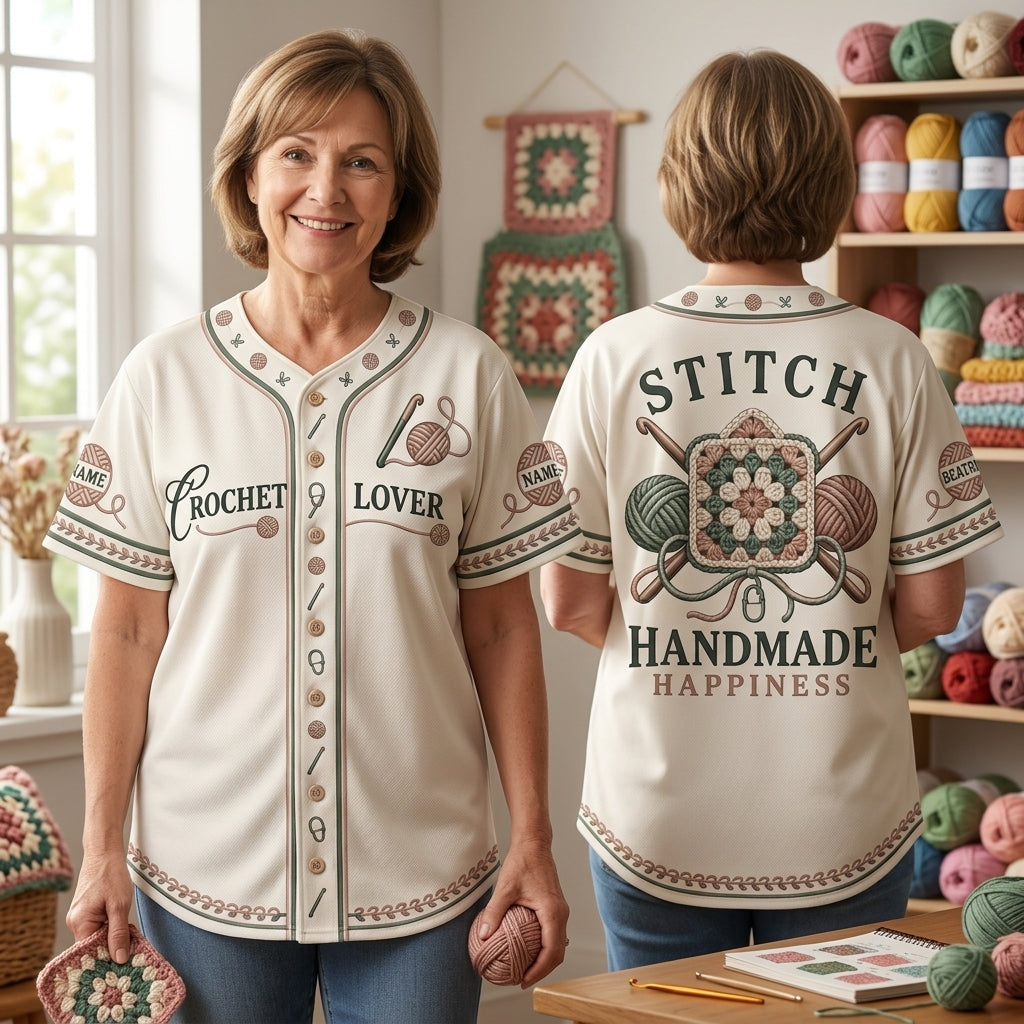 Custom Crochet Lover Baseball Jersey - Stitch Handmade Happiness Shirt - mockup 1