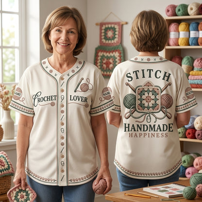 Custom Crochet Lover Baseball Jersey - Stitch Handmade Happiness Shirt - mockup 1