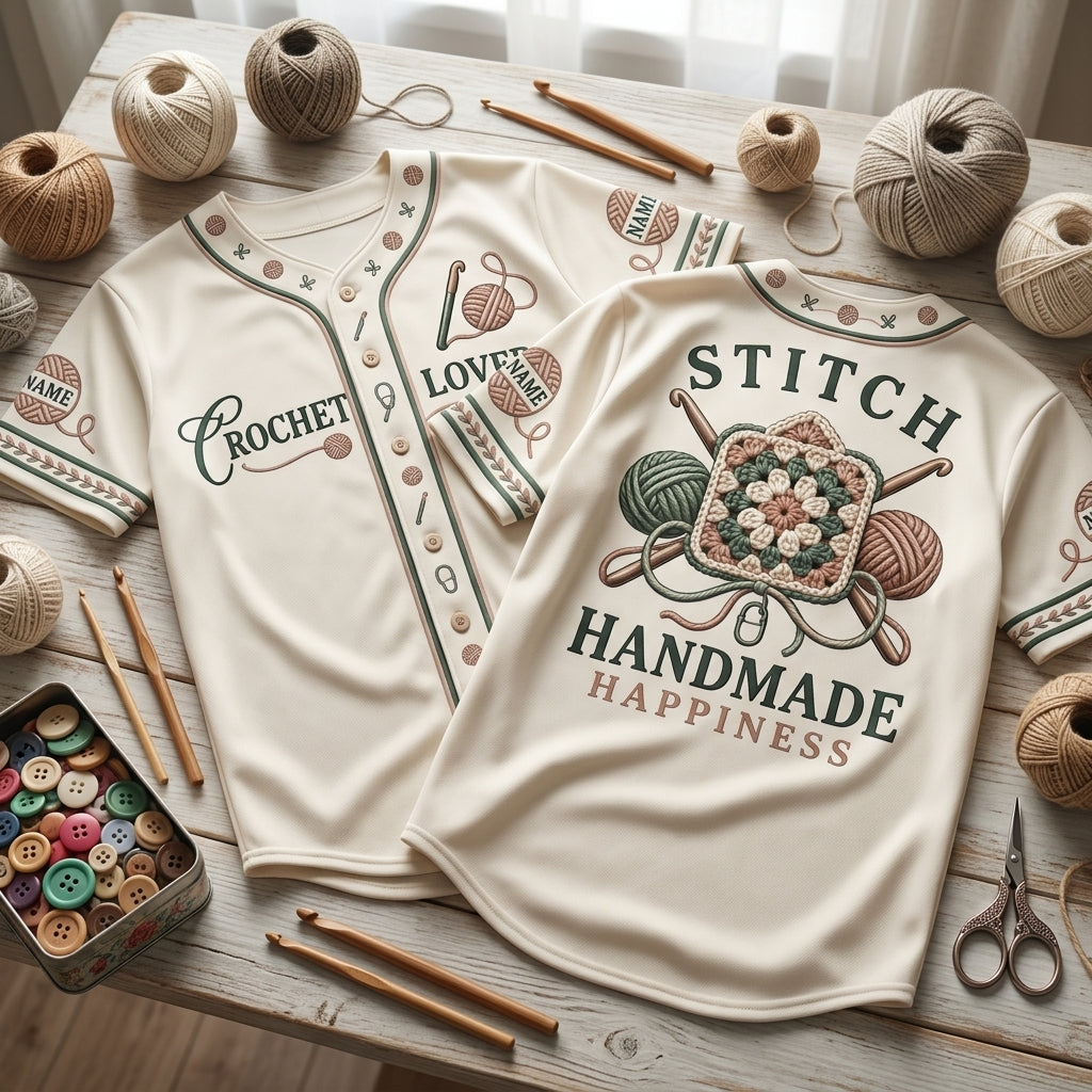 Custom Crochet Lover Baseball Jersey - Stitch Handmade Happiness Shirt - mockup 2