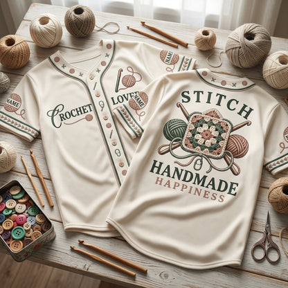 Custom Crochet Lover Baseball Jersey - Stitch Handmade Happiness Shirt - mockup 2