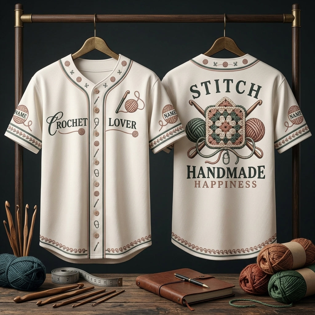 Custom Crochet Lover Baseball Jersey - Stitch Handmade Happiness Shirt - mockup 3