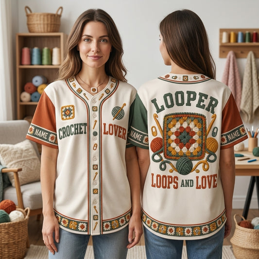 Custom Crochet Lover Baseball Jersey - Personalized Granny Square Design - mockup 1