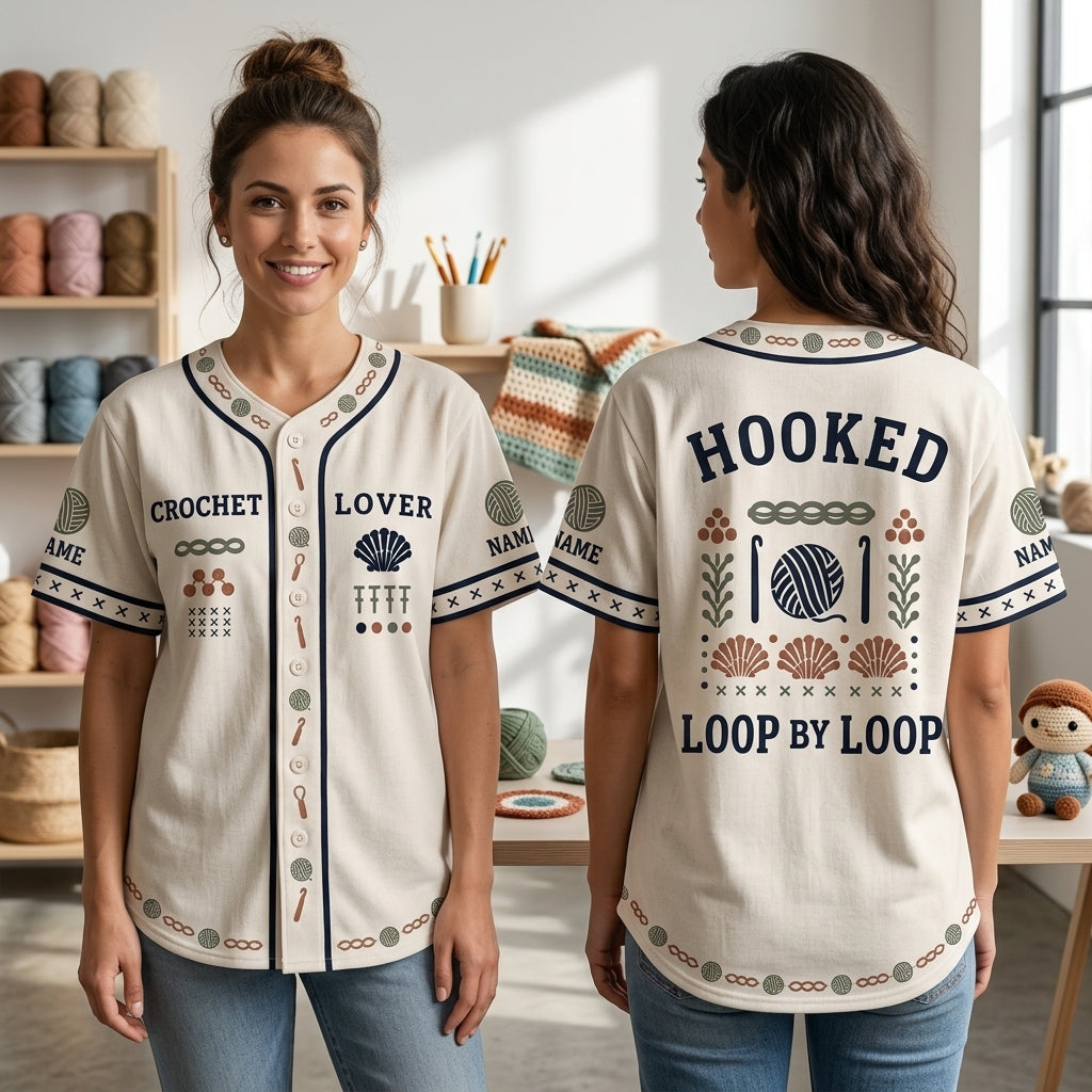 Custom Crochet Lover Baseball Jersey - Personalized Hooked Loop by Loop Shirt - mockup 1