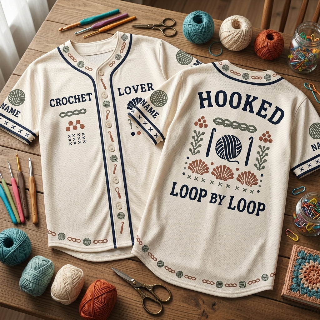 Custom Crochet Lover Baseball Jersey - Personalized Hooked Loop by Loop Shirt - mockup 2