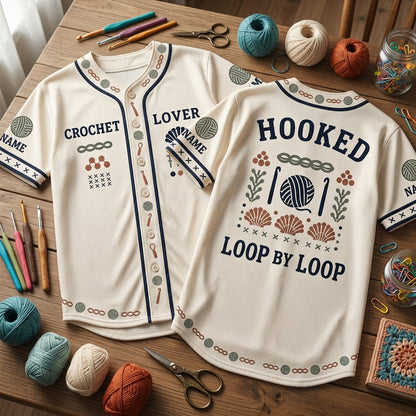Custom Crochet Lover Baseball Jersey - Personalized Hooked Loop by Loop Shirt - mockup 2