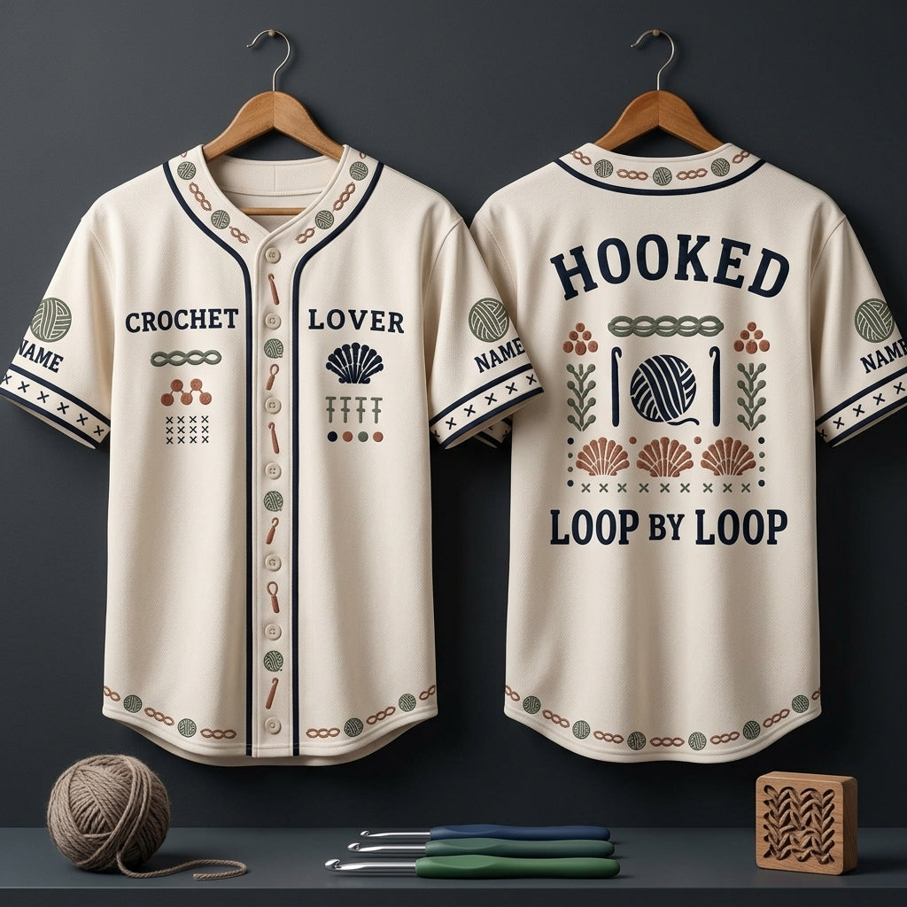 Custom Crochet Lover Baseball Jersey - Personalized Hooked Loop by Loop Shirt - mockup 3