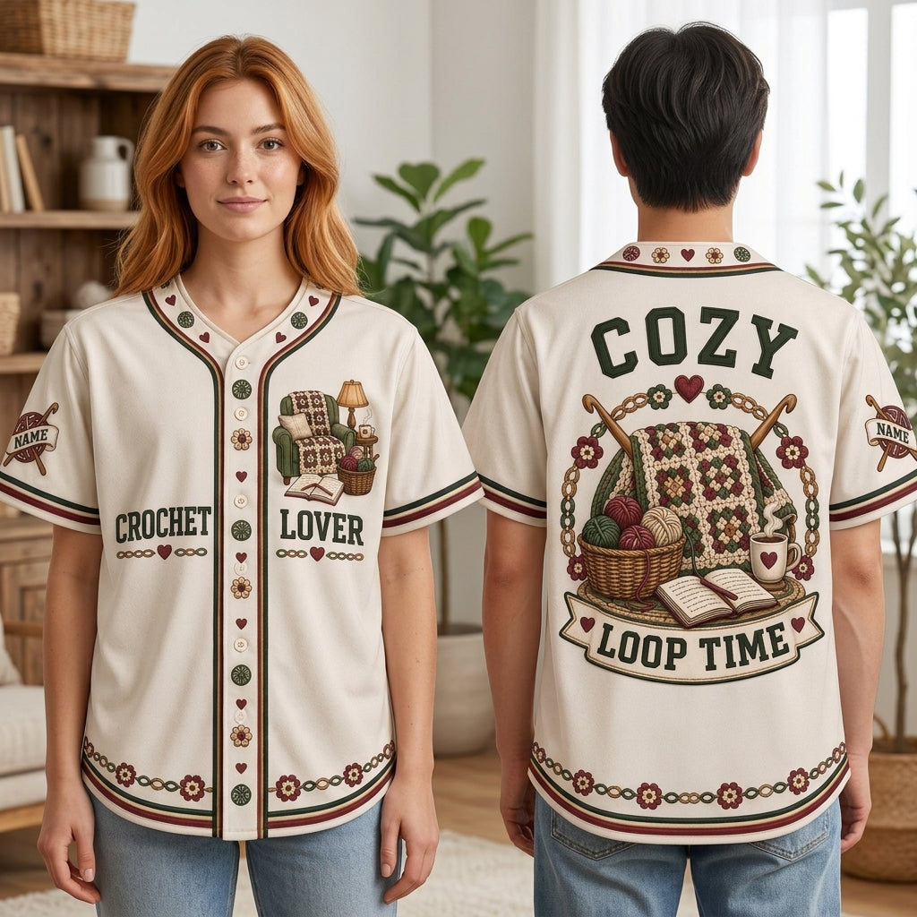 Personalized Crochet Lover Baseball Jersey – Custom Cozy Loop Time Gift for Crafters - mockup 1